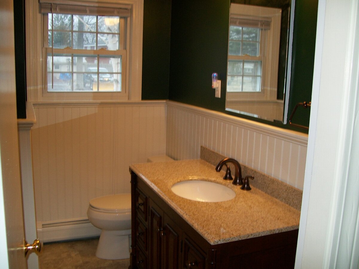 Bathroom before and after renovation showing complete transformation